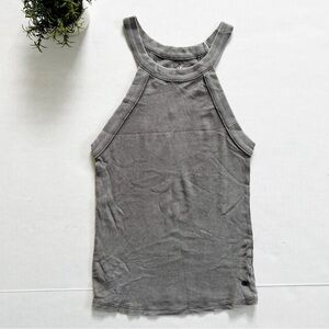 American Eagle Soft & Sexy High Neck Sleeveless Rib Tank in Gray